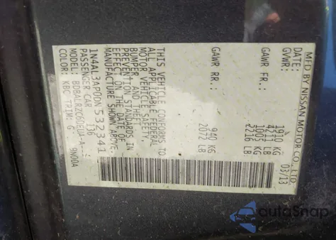 2013 Nissan Altima 2.5 S z USA, uszkodzony, nr VIN 1N4AL3AP0DN532341